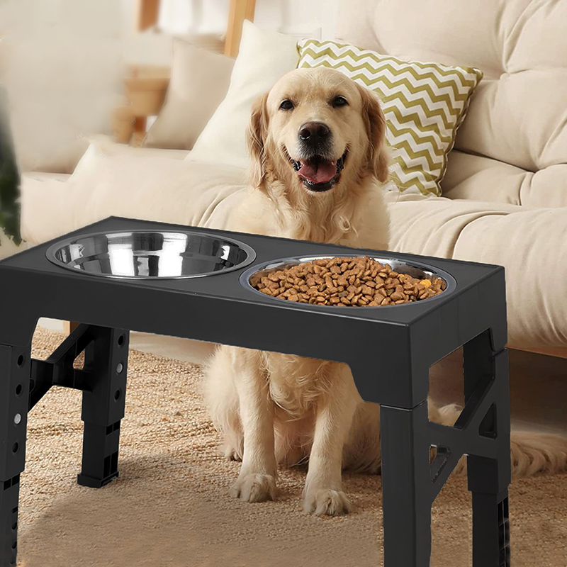 Pet Supplies Dog Food - ブーティーリー-犬用の高く上げられたフィーダーボウル、調整可能な高く上げられたスタンド、二重ステンレス鋼、食品と水のボウル、小、中、大の犬